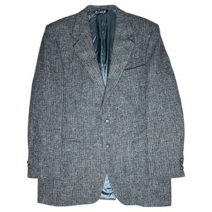 John Alexander Harris Tweed Blazer Mens 44R Gray‎ Blue Wool Sport Coat